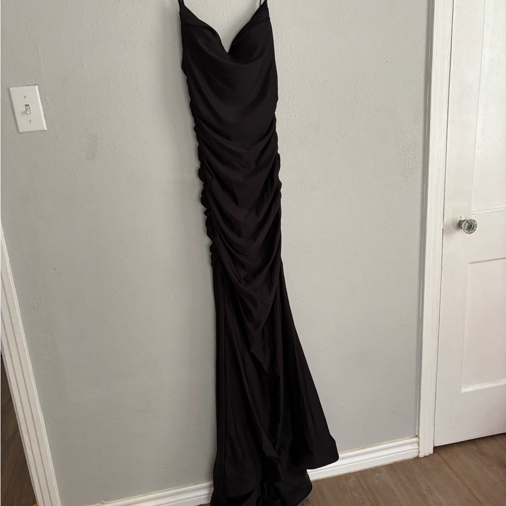 B Darlin Black Ruched Maxi Gown Sweetheart Neckline